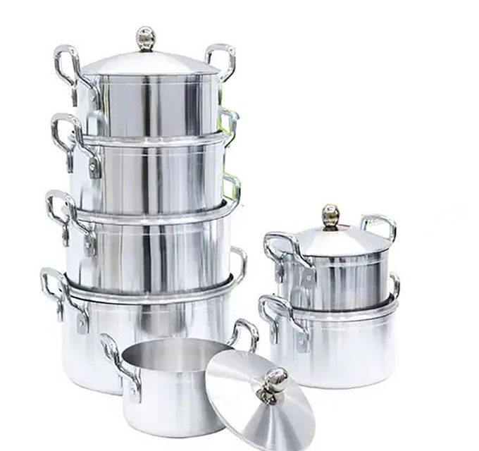 14 Pieces Heavy Cookware Saucepan Set Made Of Pure Aluminium-Silver